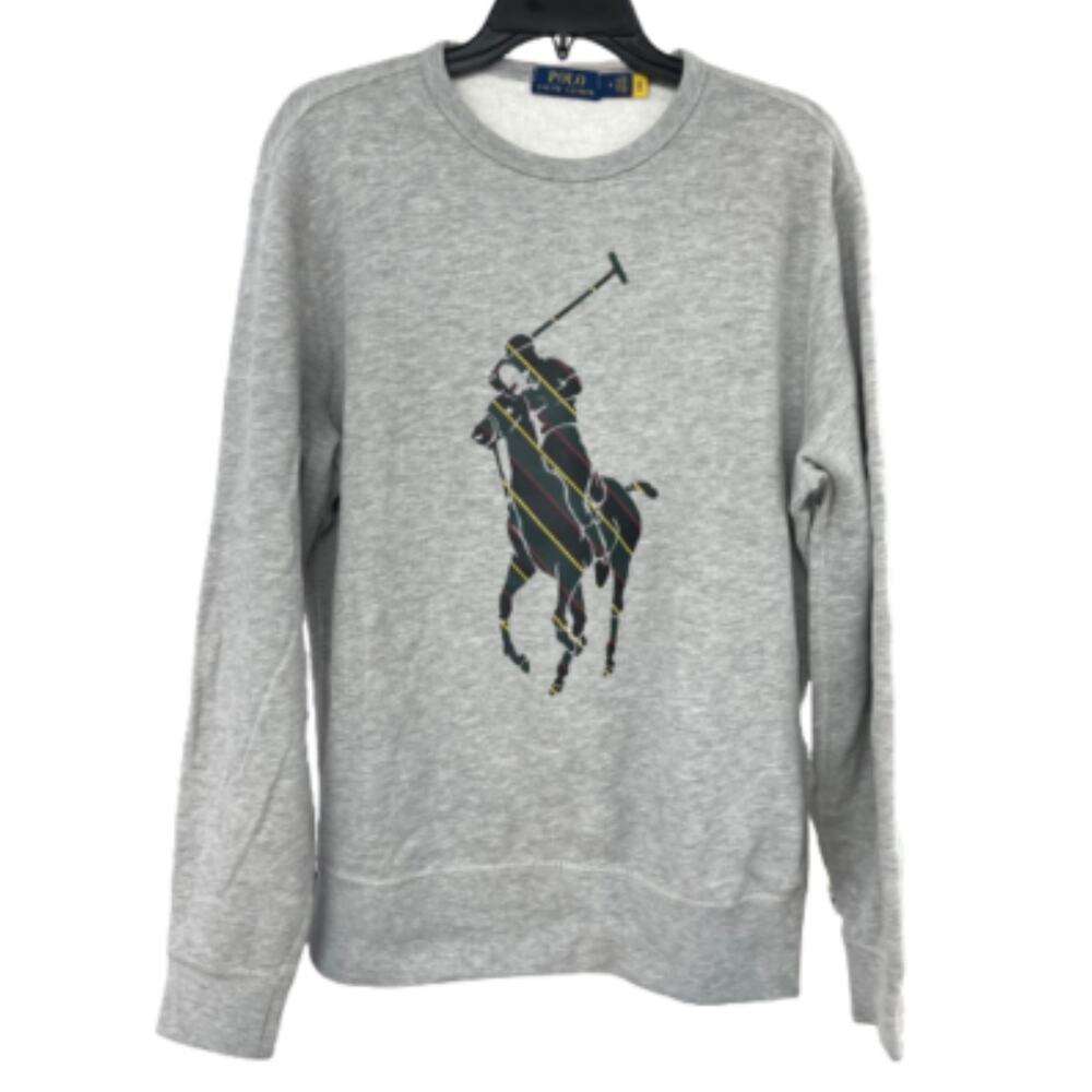 Polo Ralph Lauren Boy's Big Pony Pullover Sweatshirt Long Sleeve Gray Sz M 10/12
